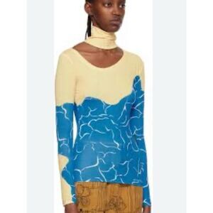 Andersson Bell Water Wave turtleneck Top in yellow and blue size medium